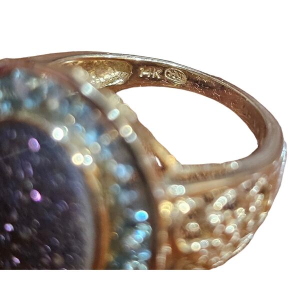 Heng Ngai 14K Yellow Gold Blue Topaz Druzy Quartz Ring Cocktail Statement Size 6 - Picture 4 of 8